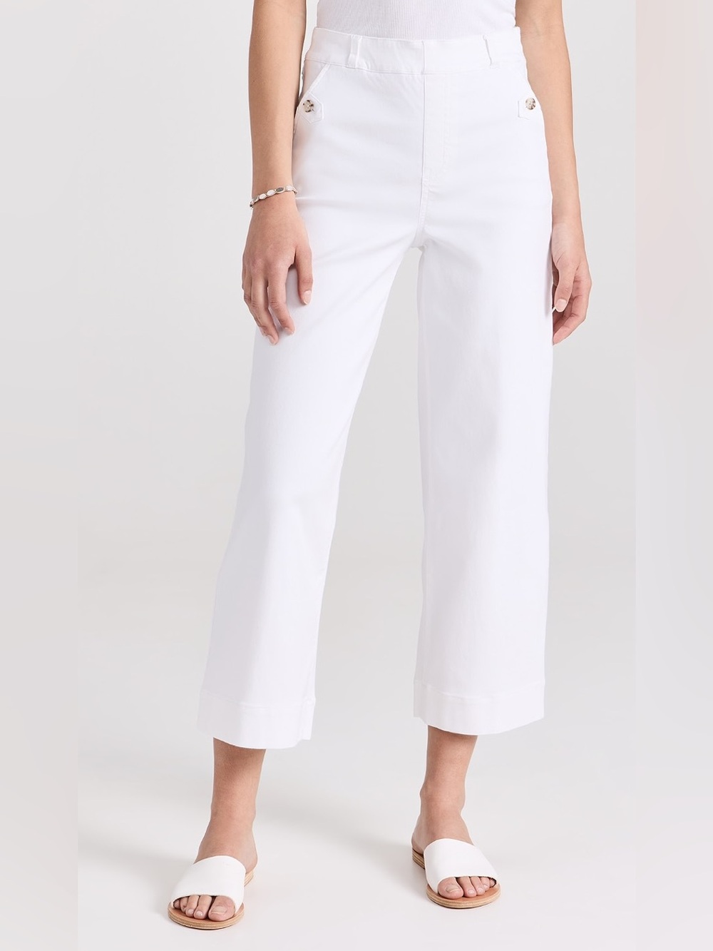 Spanx Stretch Twill Cropped Wide Leg in White Small